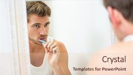  Presentation with bathroom - PPT theme enhanced with men grooming - young man brushing his teeth background and a lemonade colored foreground