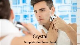  Presentation with free electric dam - PPT layouts featuring men grooming - young man shaving his beard background and a coral colored foreground