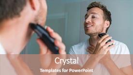  Presentation with shaving - Colorful presentation design enhanced with men grooming - young man shaving neck backdrop and a coral colored foreground