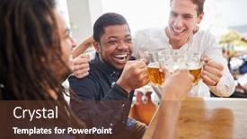 Presentation with friends - Cool new theme with men-group-as-friends-cheers backdrop and a tawny brown colored foreground
