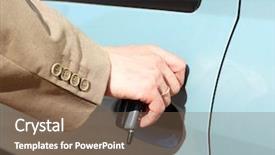  Presentation with car door - Audience pleasing presentation theme consisting of autocar - men hand in jacket open backdrop and a violet colored foreground