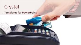  Presentation with card transaction - PPT layouts featuring men hand with credit card background and a lemonade colored foreground
