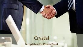  Presentation with two men climbing - Presentation theme having men handshaking after making agreement background and a soft green colored foreground