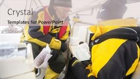  Presentation with discussion - Presentation theme featuring men-having-discussion-on-yacht background and a soft green colored foreground