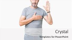  Presentation with hand palm - Cool new PPT layouts with men honor - handsome middle age hoary senior backdrop and a white colored foreground