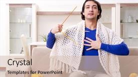  Presentation with knitting - Presentation theme featuring men honor - young good looking man knitting background and a soft green colored foreground
