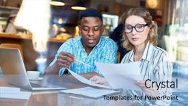  Presentation with african american meeting - Cool new slides with african-american man and woman backdrop and a light blue colored foreground