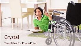  Presentation with special education young adult man - Audience pleasing slides consisting of trauma education - young handsome man in wheelchair backdrop and a lemonade colored foreground