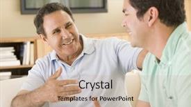  Presentation with two men climbing - Presentation featuring men in living room talking background and a coral colored foreground