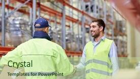  Presentation with safety templete - Cool new presentation design with men in safety vests shaking backdrop and a  colored foreground