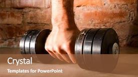  Presentation with barbell - Audience pleasing slide deck consisting of weight lifting - male hand is holding metal backdrop and a coral colored foreground