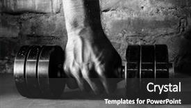  Presentation with barbell - Cool new slide set with male hand is holding metal backdrop and a dark gray colored foreground