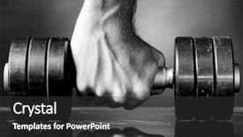  Presentation with barbell - Audience pleasing theme consisting of male hand is holding metal barbell on dark gray background backdrop and a dark gray colored foreground