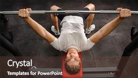  Presentation with children doing kids gym - Beautiful presentation theme featuring young man doing bench press backdrop and a tawny brown colored foreground