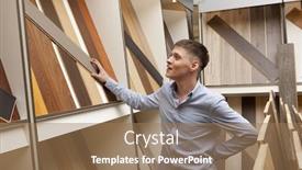  Presentation with improvement - Audience pleasing slide set consisting of men looking at parquet board for home flooring in store in home improvement warehouse exterior backdrop and a coral colored foreground