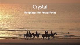  Presentation with horses - PPT layouts having men on horses on the sunset background and a coral colored foreground