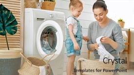  Presentation with woman child - Beautiful PPT theme featuring men origen - beautiful young woman and child backdrop and a coral colored foreground