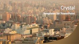  Presentation with cityscape - PPT theme having men origen - beijing cityscape background and a coral colored foreground