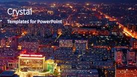  Presentation with cityscape - Colorful PPT theme enhanced with men origen - beijing cityscape backdrop and a navy blue colored foreground