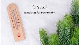  Presentation with camping snow - Colorful presentation design enhanced with men origen - thermometer in snow close-up backdrop and a white colored foreground