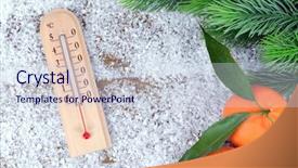  Presentation with dust of snow - PPT theme featuring men origen - thermometer in snow close-up background and a sky blue colored foreground