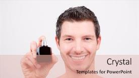  Presentation with fragrance - Presentation theme consisting of men perfume - cosmetic wellness spa man spraying background and a coral colored foreground