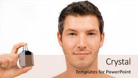  Presentation with fragrance - Cool new slides with men perfume - cosmetic wellness spa man spraying backdrop and a coral colored foreground
