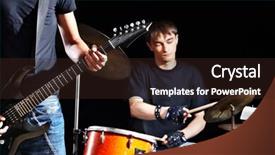  Presentation with disco in night club - Beautiful slide set featuring men playing guitar in night club sharpen is guitar backdrop and a wine colored foreground