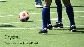  Presentation with soccer field - Slide deck featuring men playing soccer game on green field background and a mint green colored foreground