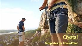  Presentation with two men climbing - Beautiful slide set featuring men putting on their harness backdrop and a tawny brown colored foreground