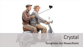  Presentation with selfie - PPT layouts enhanced with men riding on a vintage background and a light gray colored foreground