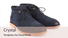  Presentation with men shoes - Slide deck consisting of men's blue leather shoes isolated on white background background and a lemonade colored foreground