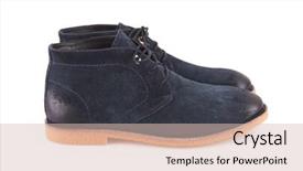  Presentation with men shoes - Slide deck with men's blue leather shoes isolated on white background background and a soft green colored foreground