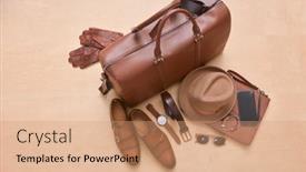  Presentation with fashion accessories - PPT layouts having men-s-casual-outfit-men background and a coral colored foreground