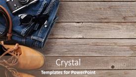  Presentation with men shoes - Amazing presentation theme having men's clothes and accessories jeans shoes glasses camera on wooden background top view with copy space backdrop and a coral colored foreground