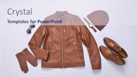  Presentation with fashion accessories - Presentation design having men-s-fashion-brown-jacket background and a sky blue colored foreground