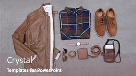  Presentation with fashion accessories - Colorful PPT layouts enhanced with men's fashion casual outfits with accessories flat lay on gray background backdrop and a violet colored foreground
