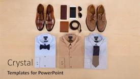  Presentation with fashion accessories - Colorful presentation design enhanced with men-s-fashion-clothes backdrop and a coral colored foreground