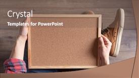  Presentation with corkboard - PPT theme enhanced with men-s-hand-holding-corkboard background and a violet colored foreground