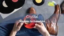  Presentation with men shoes - Amazing PPT theme having men-s-hand-holding-cup backdrop and a ocean colored foreground