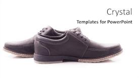  Presentation with men shoes - Cool new slide deck with men's leather shoes with laces on a white background close-up backdrop and a white colored foreground