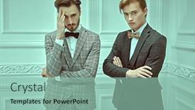  Presentation with elegant - Colorful presentation design enhanced with men-s-style-portrait backdrop and a mint green colored foreground