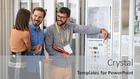  Presentation with tiles - Amazing slide deck having men-seller-sells-the-tiles backdrop and a light gray colored foreground