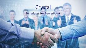  Presentation with shares - Slide deck having men shaking hands against stocks and shares background and a sky blue colored foreground