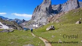  Presentation with mountains - Presentation theme featuring men-silhouette-in-hike background and a tawny brown colored foreground