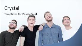  Presentation with upwards - Amazing slide deck having men smiling and looking upward backdrop and a white colored foreground