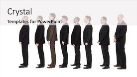  Presentation with waiting line - Beautiful PPT theme featuring men standing in a line backdrop and a white colored foreground