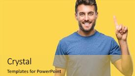  Presentation with one young man exercising handball - Colorful PPT theme enhanced with men symbol - young handsome man over isolated backdrop and a yellow colored foreground