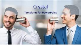  Presentation with phone - PPT layouts with tins - men talking on tin can background and a sky blue colored foreground