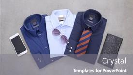  Presentation with black men - Colorful presentation theme enhanced with men-three-folded-shirt-clothing backdrop and a gray colored foreground